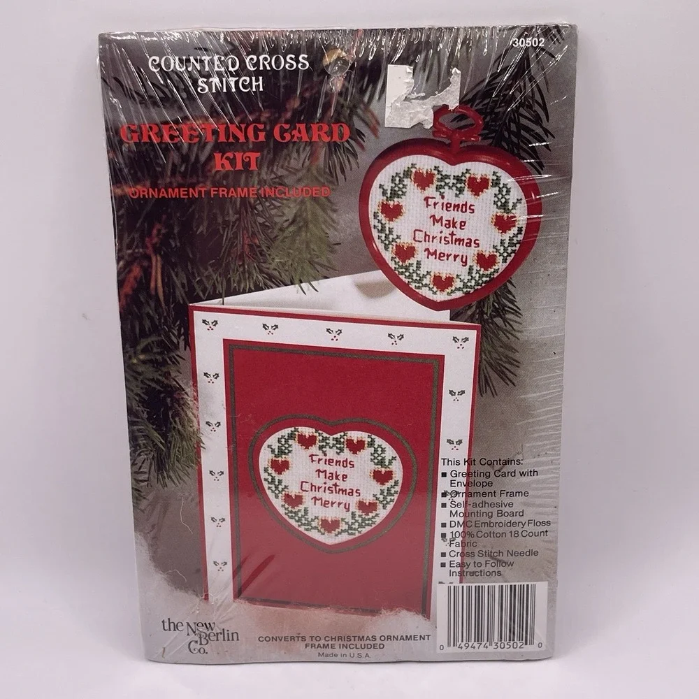 Vintage New Berlin Co Friends Make Christmas Merry Cross Stitch Card Kit 30502